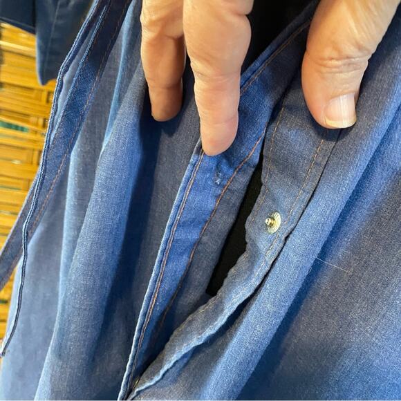 Vintage Models Coat Blue Button-Up Midi Dress artist smock belted pockets 12 USA - Picture 5 of 10